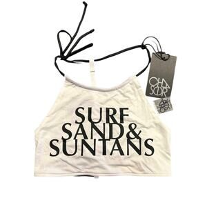 NWT Chaser “Surf Sand & Suntans” Bikini Top – White/Black, Women’s Medium